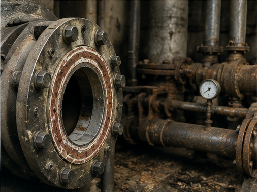 Industrial mechanical equipment with seals and heat-resistant components.