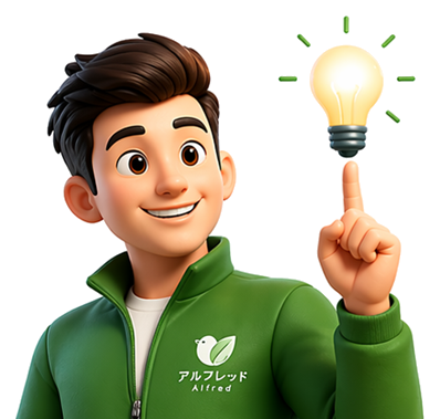 Innovation illustrated with a 3D Alfred character pointing to a glowing bulb.